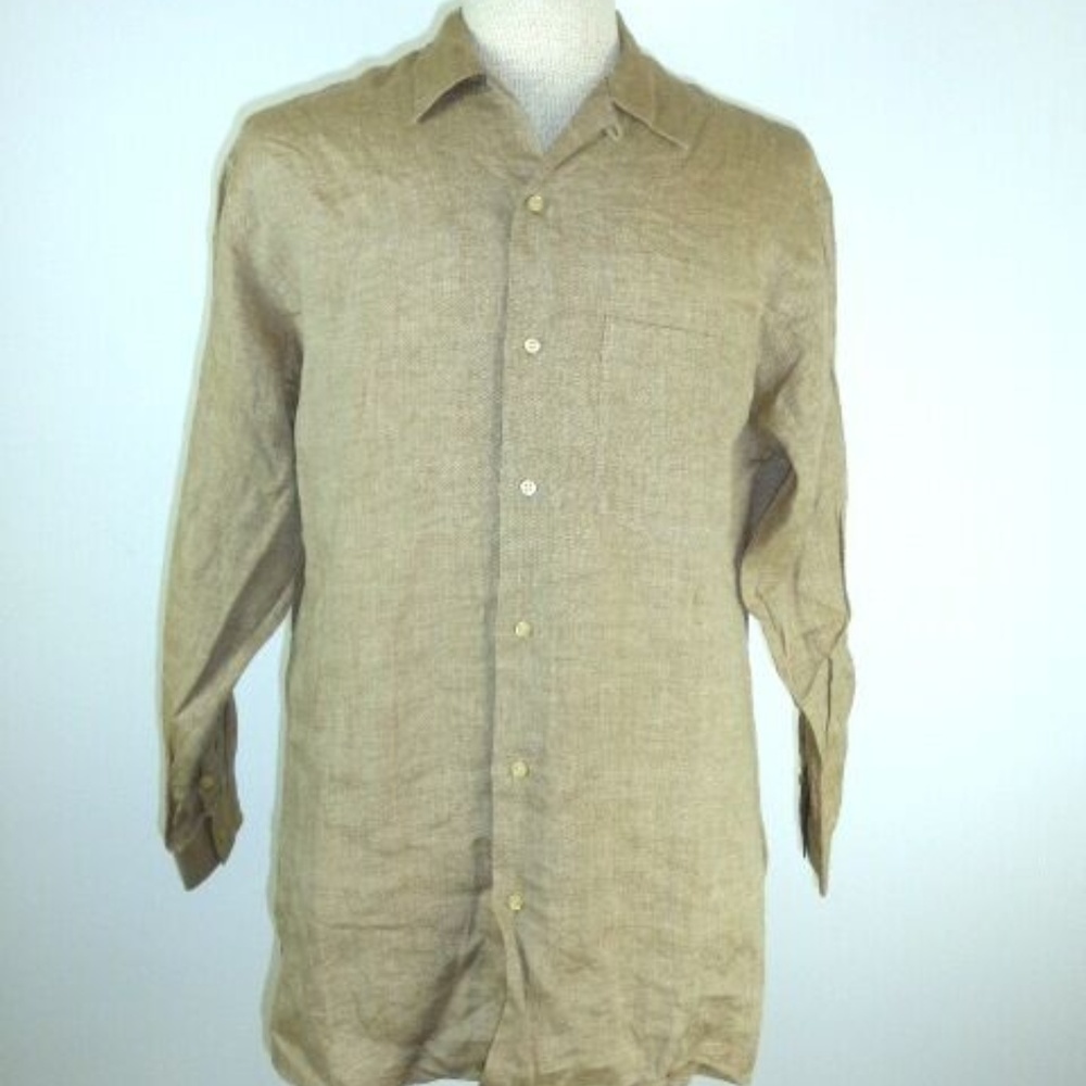 L'EQUIPE ITALY CAMEL LINEN long sleeve SHIRT 38 15 M